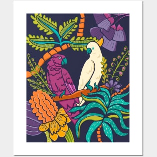 Tropical Parrots in the Jungle Posters and Art